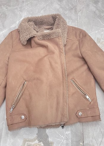 Kürklü Bej Süet Kadın Ceket - Görsel 2