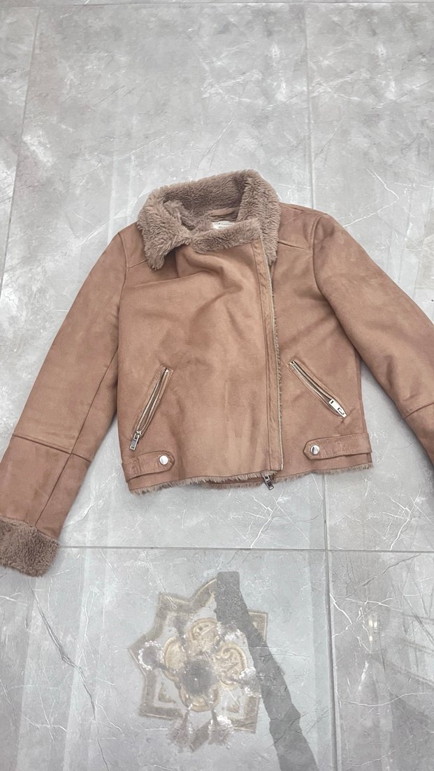 Kürklü Bej Süet Kadın Ceket - Görsel 3