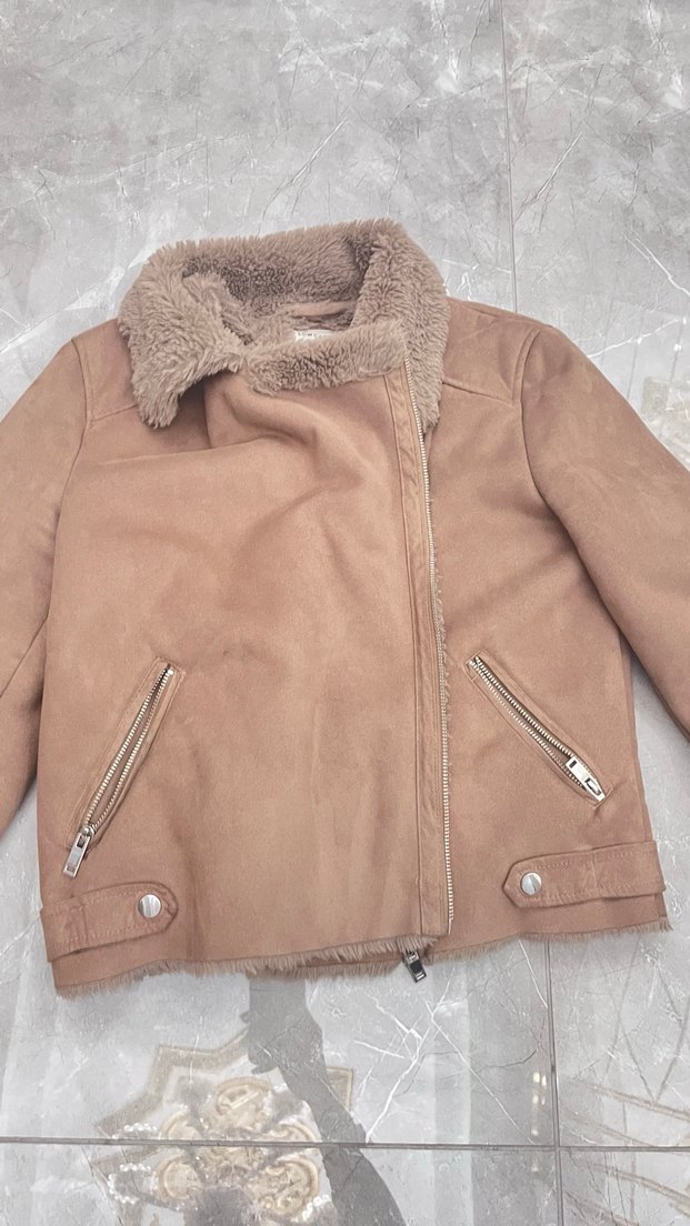 Kürklü Bej Süet Kadın Ceket - Görsel 2