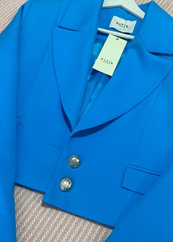 Mavi Kısa Kesim Kadın Blazer Ceket - Görsel 2