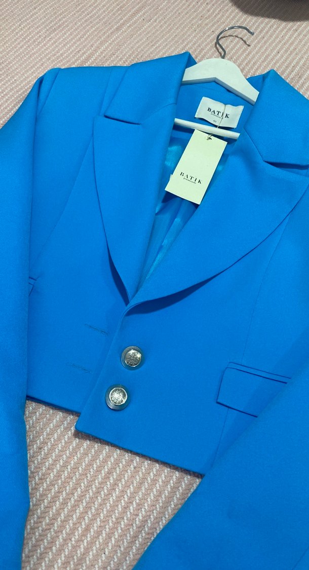 Mavi Kısa Kesim Kadın Blazer Ceket - Görsel 2