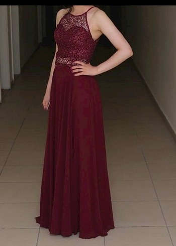 Fuşya Dantel İşlemeli Abiye Elbise - Görsel 2