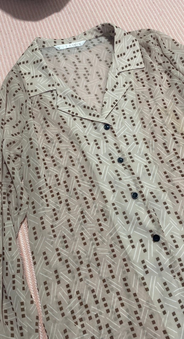 Bej Düğmeli Bohem Kadın Gömlek - Görsel 2