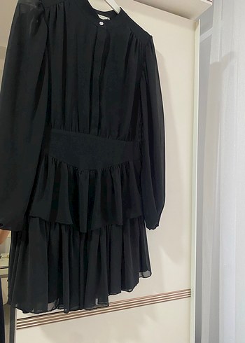 Siyah V Yaka Midi Robalı Strappy Elbise - Görsel 4