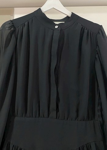 Siyah V Yaka Midi Robalı Strappy Elbise - Görsel 3