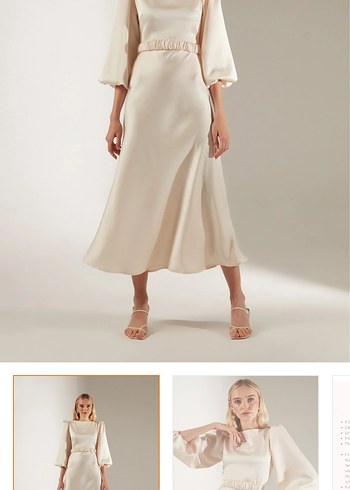 Uzun Kol Drapeli Beyaz Sade Nişan Elbisesi - Görsel 2