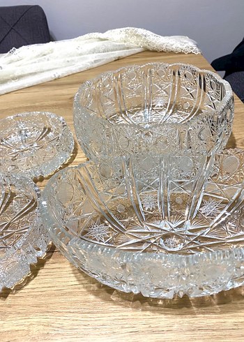 Antika Bohem İşlemeli Cam Kristal Şekerlik Takımı - Görsel 4