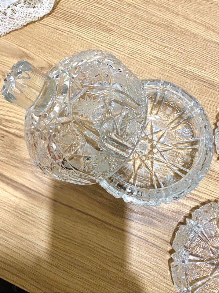 Antika Bohem İşlemeli Cam Kristal Şekerlik Takımı - Görsel 2