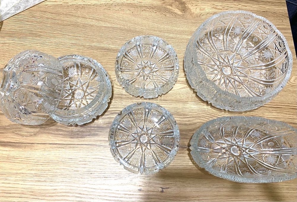 Antika Bohem İşlemeli Cam Kristal Şekerlik Takımı - Görsel 5