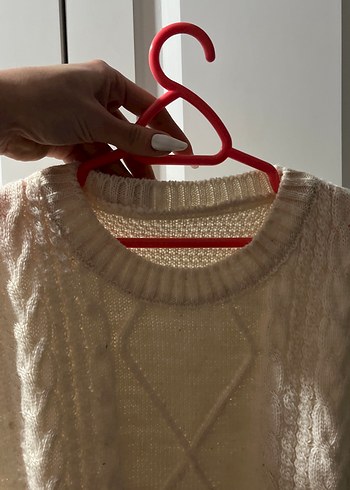 Beyaz Örgü Bohem Kadın Süveter - Görsel 4