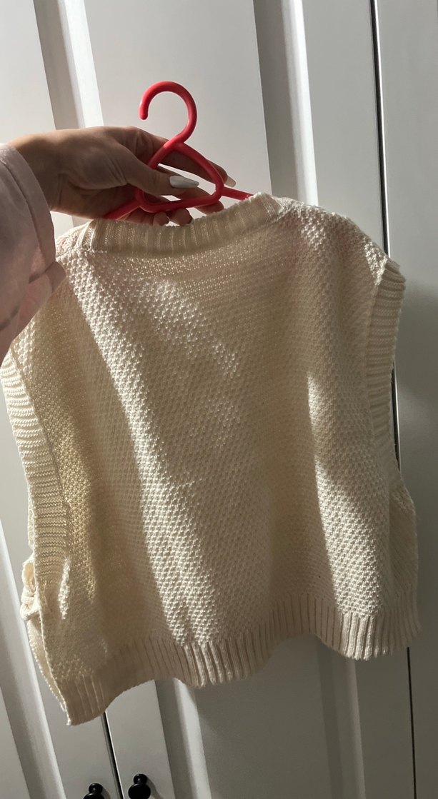 Beyaz Örgü Bohem Kadın Süveter - Görsel 2