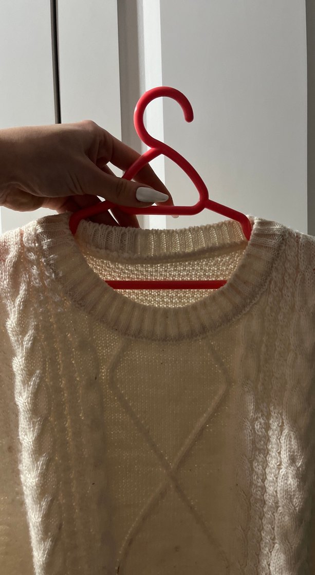 Beyaz Örgü Bohem Kadın Süveter - Görsel 4