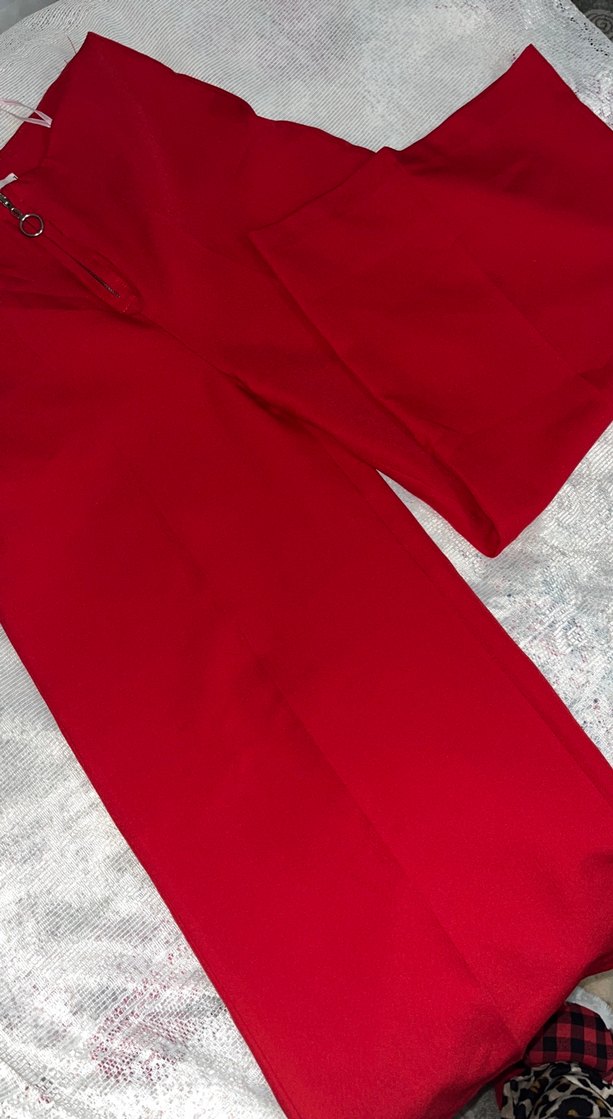 Parlak Kırmızı Uzun Kadın Kumaş Pantolon - Görsel 2