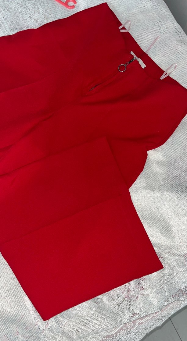 Parlak Kırmızı Uzun Kadın Kumaş Pantolon - Görsel 3