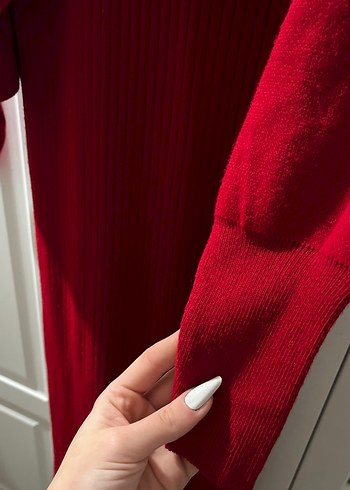 Nakışlı Kırmızı Uzun Triko Elbise - Görsel 6