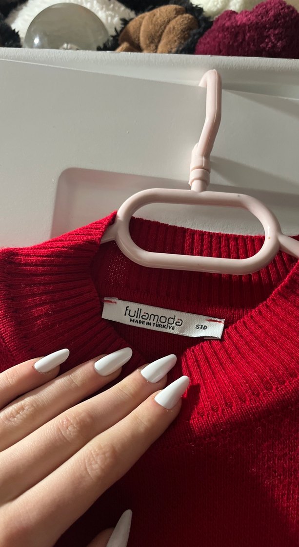 Nakışlı Kırmızı Uzun Triko Elbise - Görsel 5