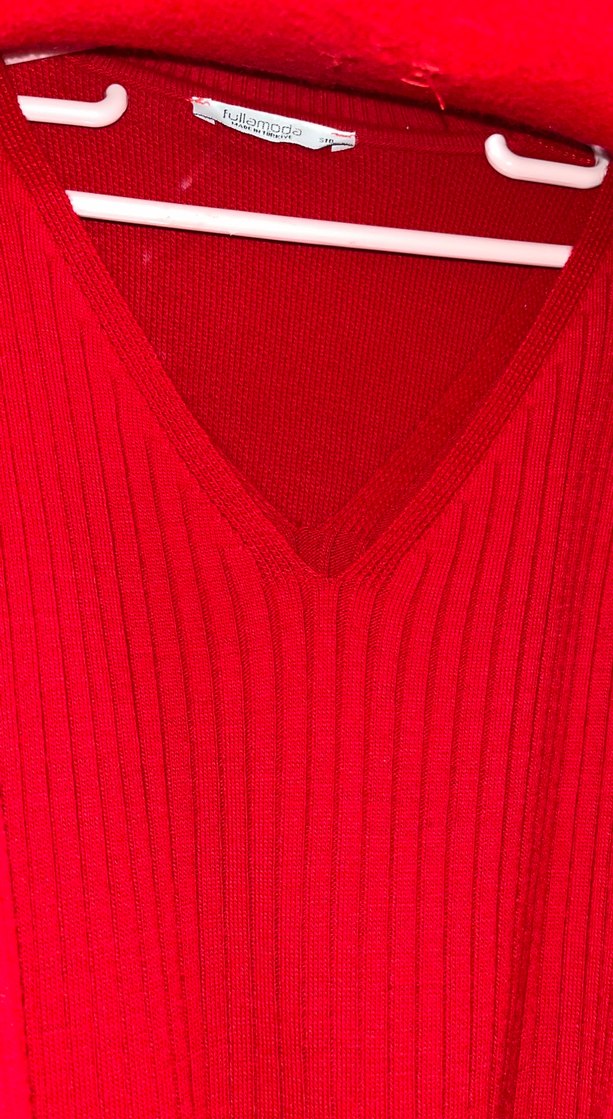 Nakışlı Kırmızı Uzun Triko Elbise - Görsel 3
