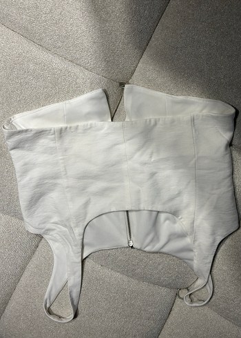 Fermuarlı Beyaz Keten Mini Büstiyer - Görsel 4
