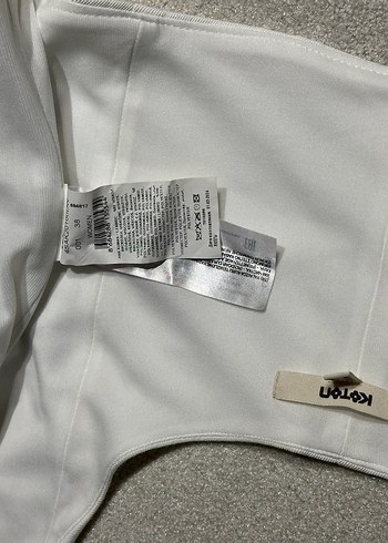 Fermuarlı Beyaz Keten Mini Büstiyer - Görsel 3