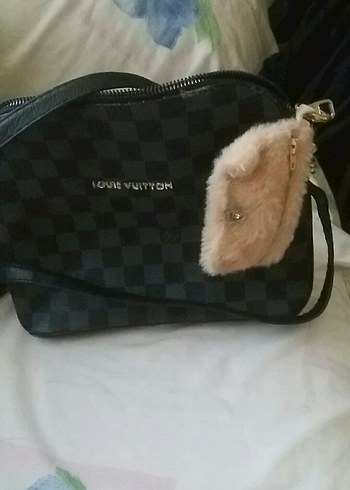 Kürklü Detaylı Siyah Kareli Kadın Çanta - Görsel 2