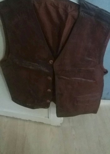 Düğmeli Kahverengi Süet Erkek Yelek - Görsel 2