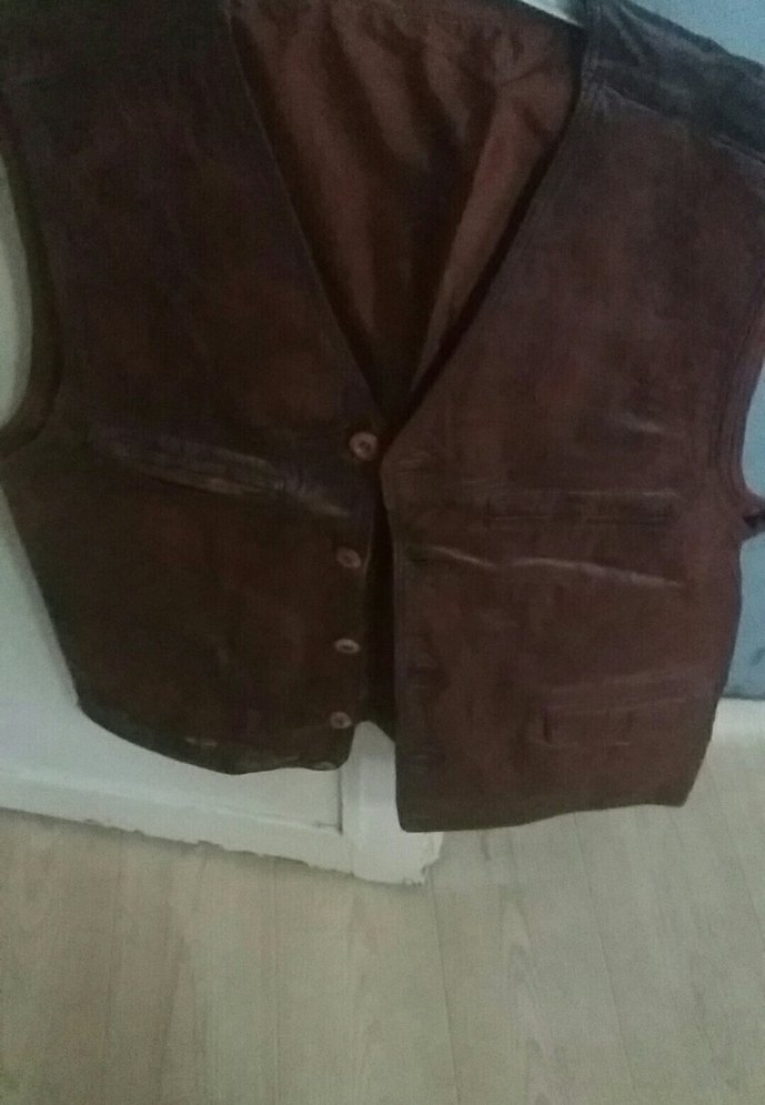 Düğmeli Kahverengi Süet Erkek Yelek - Görsel 3