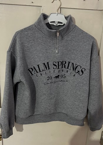 Diğer Gri Melanj Palm Springs Yarim Fermuarli Sweatshirt