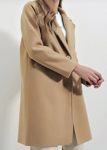 Tek Düğmeli Bej Kadın Kaban koton - Görsel 2