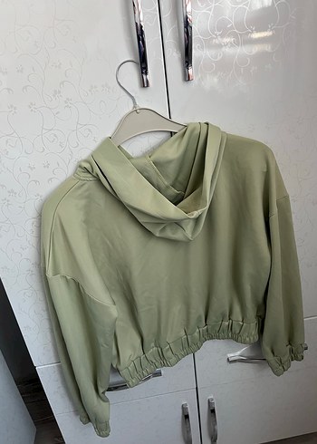 Yeşil Mini Dökümlü Yüksek Yakalı Sweatshirt - Görsel 2