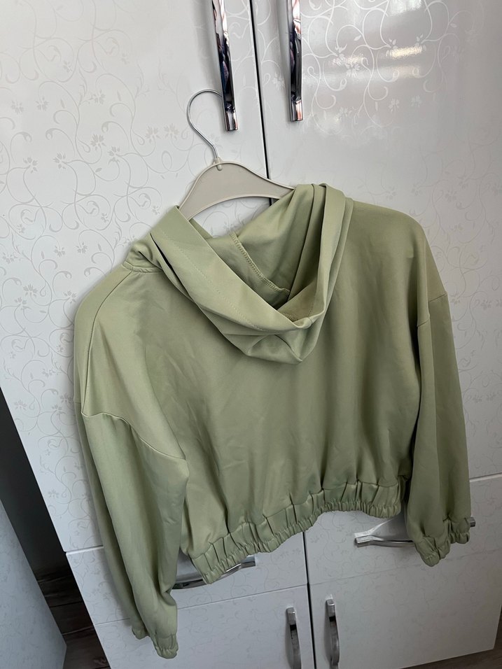 Yeşil Mini Dökümlü Yüksek Yakalı Sweatshirt - Görsel 2