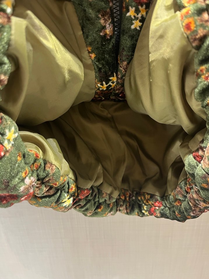 Çiçek Desenli Kısa Kadın  kadife Kışlık Mont - Görsel 5