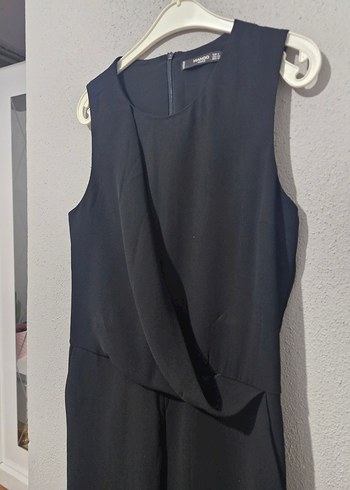 Siyah V Yakalı Drapeli Kadın Tulum - Görsel 3