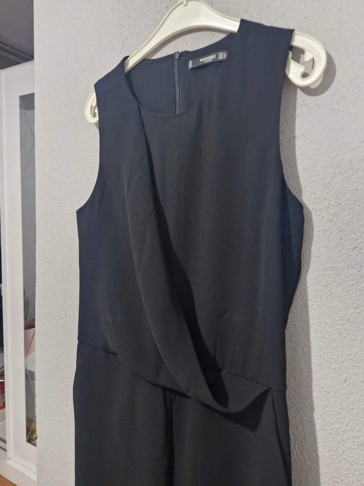 Siyah V Yakalı Drapeli Kadın Tulum - Görsel 3