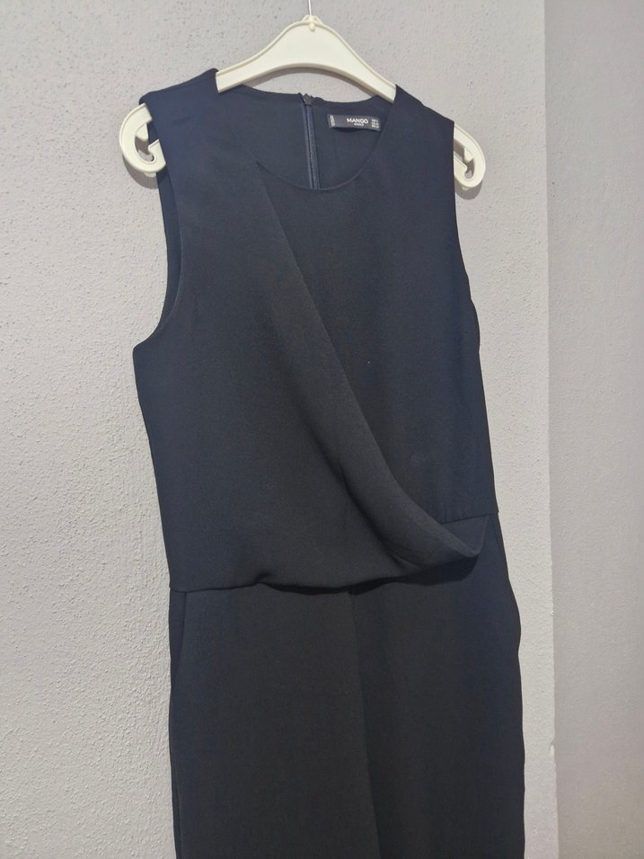 Siyah V Yakalı Drapeli Kadın Tulum - Görsel 2