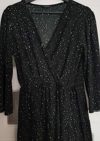 Siyah V Yaka Uzun Kollu Midi Elbise - Görsel 3