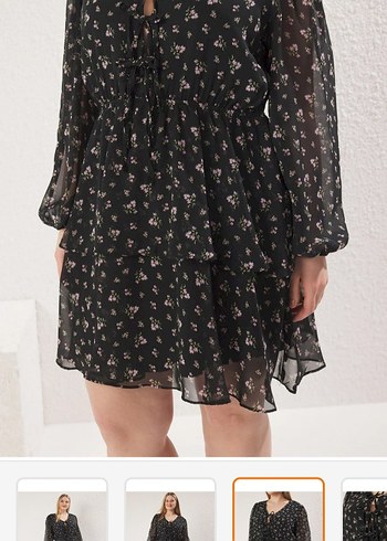 V Yaka Siyah Midi Uzun Kollu Elbise - Görsel 5