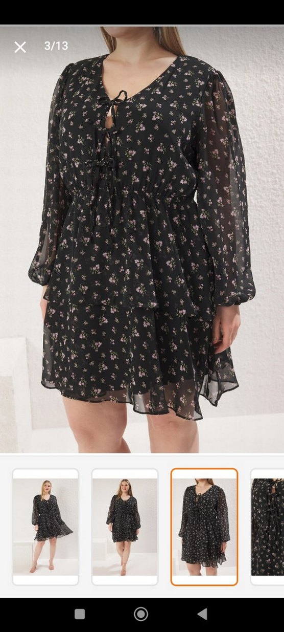 V Yaka Siyah Midi Uzun Kollu Elbise - Görsel 5