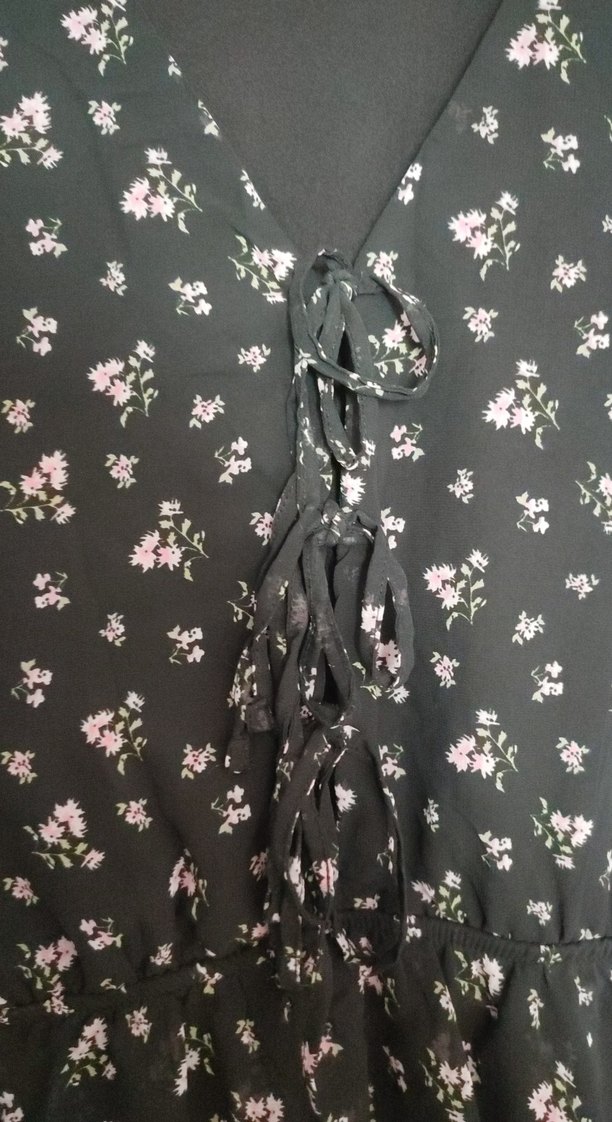 V Yaka Siyah Midi Uzun Kollu Elbise - Görsel 2