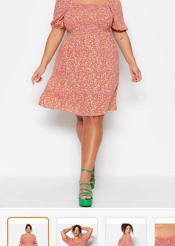 Drapeli Kırmızı Kadın Mini Bohem Elbise - Görsel 4