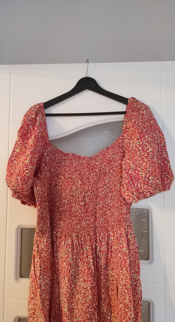 Drapeli Kırmızı Kadın Mini Bohem Elbise - Görsel 2