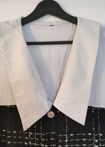 Düğmeli Siyah-Beyaz Kareli elbise - Görsel 4