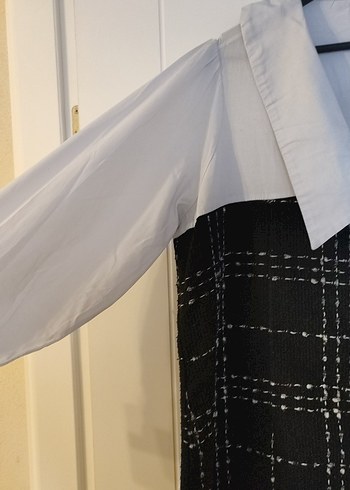 Düğmeli Siyah-Beyaz Kareli elbise - Görsel 3