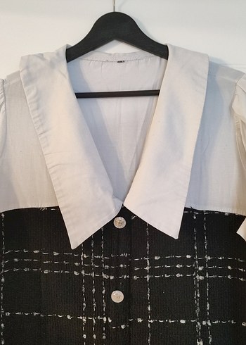 Düğmeli Siyah-Beyaz Kareli elbise - Görsel 2