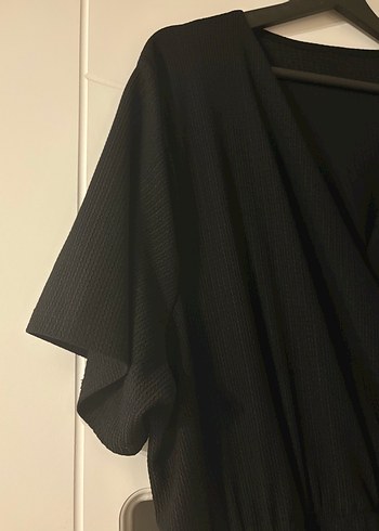 Siyah Midi V Yaka Salaş Kadın Elbise - Görsel 3