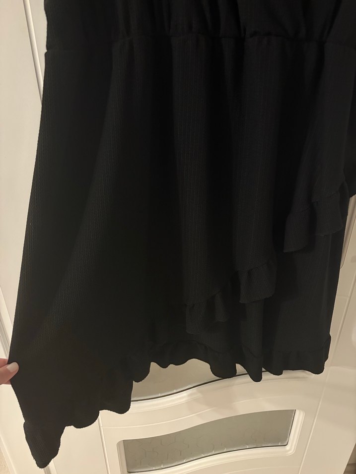 Siyah Midi V Yaka Salaş Kadın Elbise - Görsel 2