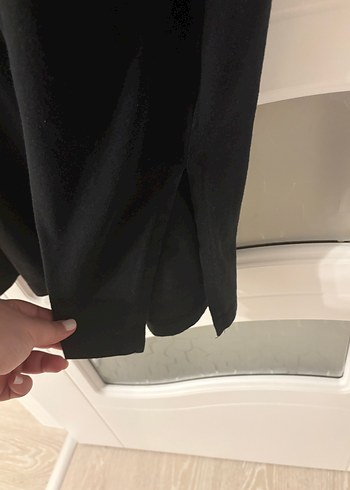 Siyah Keten Midi Boy Salaş Elbise - Görsel 3