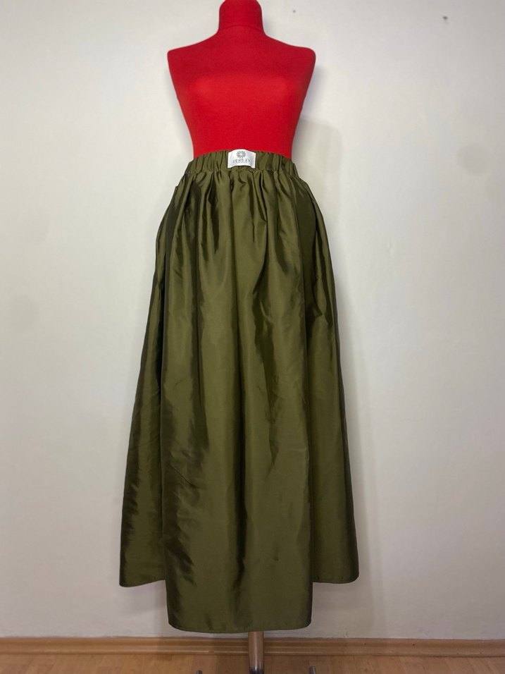 Kadın Haki Uzun Salaş Drapeli Etek - Görsel 3