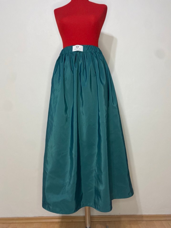 Parlak Petrol Mavi Uzun Kadın Etek - Görsel 3