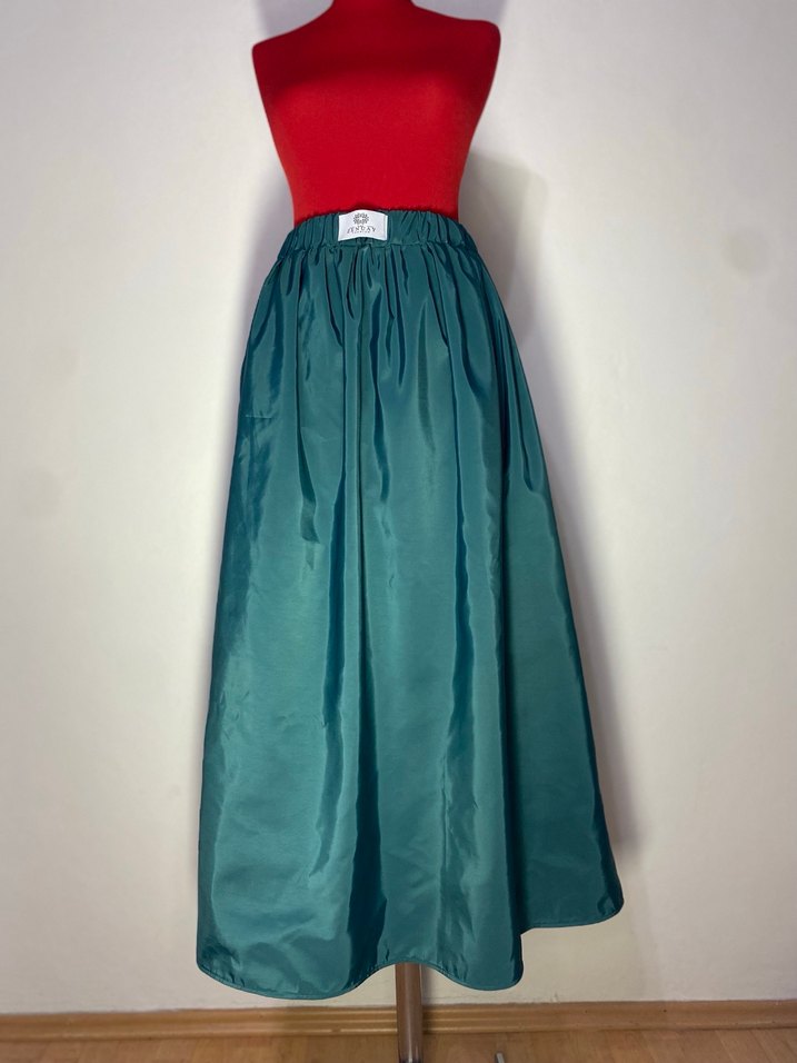 Parlak Petrol Mavi Uzun Kadın Etek - Görsel 2