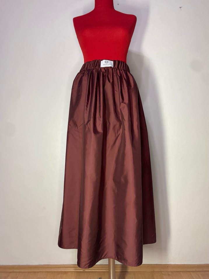 Bordo Uzun Salaş Saten Etek - Görsel 2